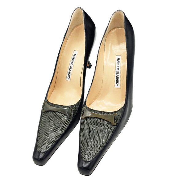 Manolo Blahnik Shoes - Manolo Blahnik Black Pumps with Snakeskin Inset 39